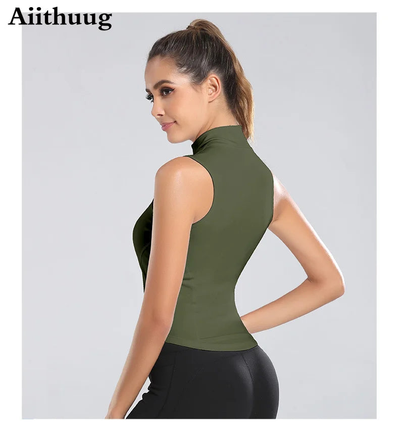 Women's Zip-Up Sweat Vest – Sleeveless High-Neck Workout Top for Fitness & Yoga