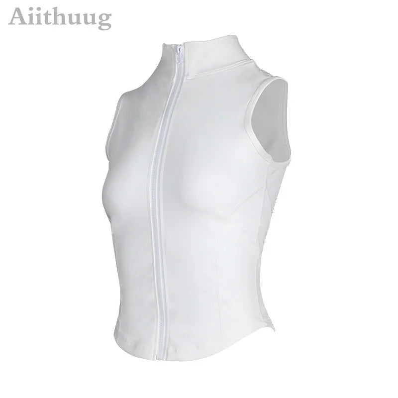 Women's Zip-Up Sweat Vest – Sleeveless High-Neck Workout Top for Fitness & Yoga