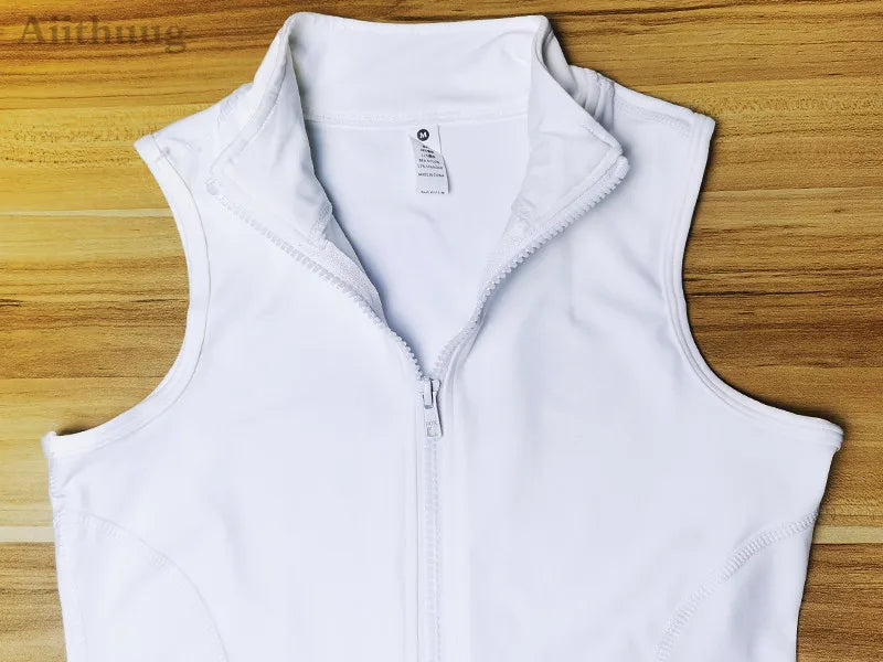Women's Zip-Up Sweat Vest – Sleeveless High-Neck Workout Top for Fitness & Yoga