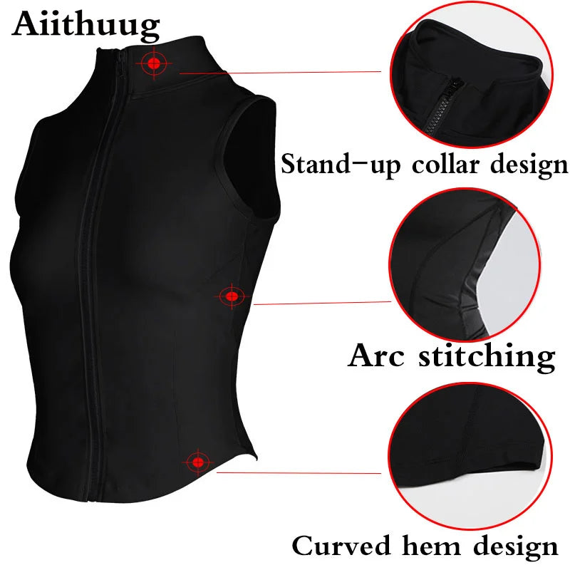 Women's Zip-Up Sweat Vest – Sleeveless High-Neck Workout Top for Fitness & Yoga