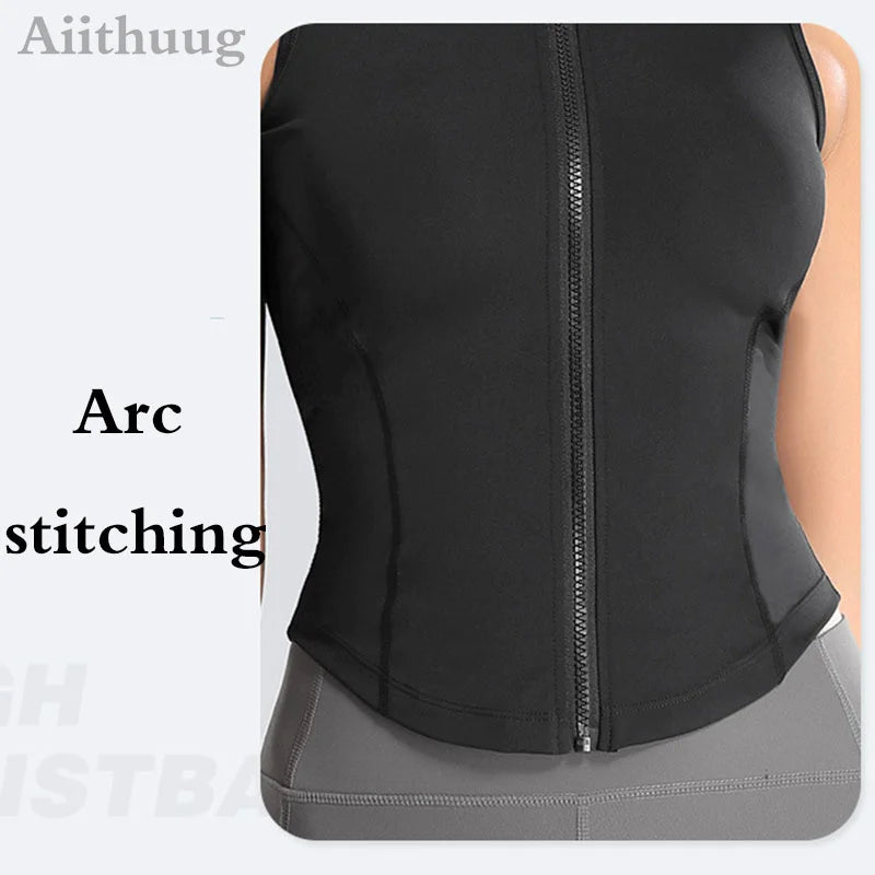 Women's Zip-Up Sweat Vest – Sleeveless High-Neck Workout Top for Fitness & Yoga