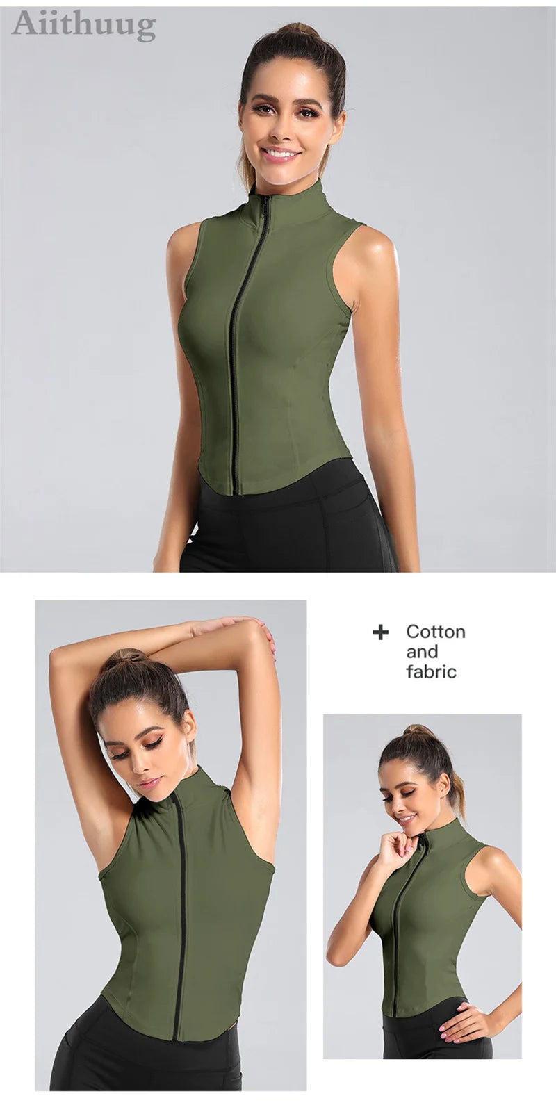 Women's Zip-Up Sweat Vest – Sleeveless High-Neck Workout Top for Fitness & Yoga