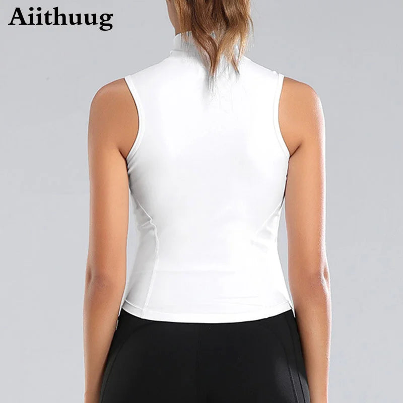 Women's Zip-Up Sweat Vest – Sleeveless High-Neck Workout Top for Fitness & Yoga