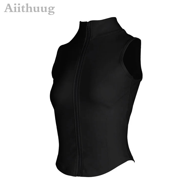 Women's Zip-Up Sweat Vest – Sleeveless High-Neck Workout Top for Fitness & Yoga