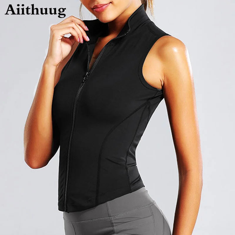 Women's Zip-Up Sweat Vest – Sleeveless High-Neck Workout Top for Fitness & Yoga