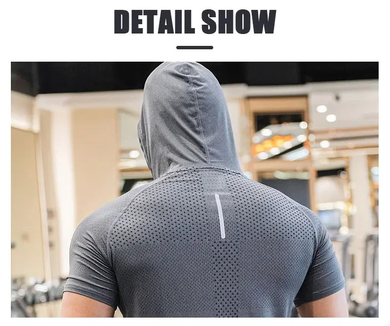 Men's Hooded Short Sleeve Gym Shirt – Quick-Dry Training Top