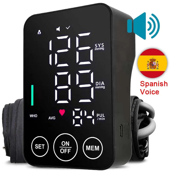 Spanish Voice Digital Arm BP Monitor – LED Display & Big Screen Tonometer