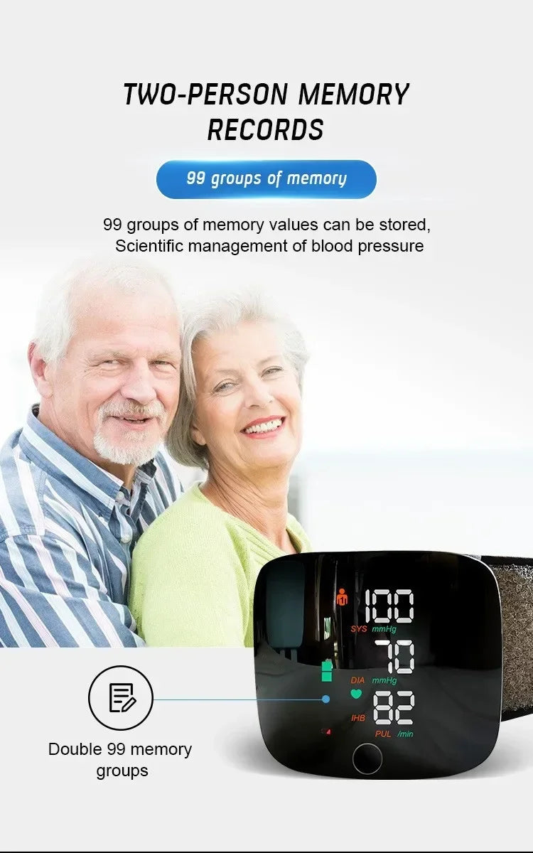 LED Wrist Blood Pressure Monitor – Rechargeable with Multilingual Voice Guide