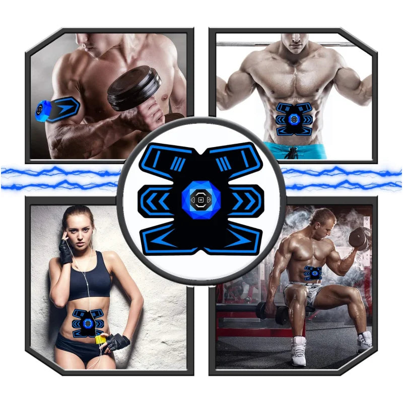 EMS Muscle Stimulator Abs Trainer Fitness Training Gear W/ LCD Display Voice Reminder USB Rechargeable W/ 10 Replacement Gel Pad