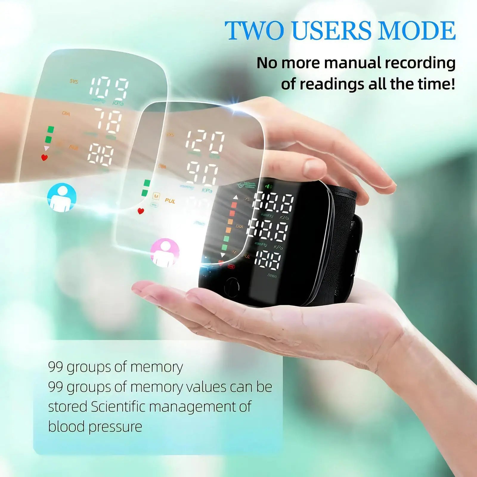 LED Wrist Blood Pressure Monitor – Rechargeable with Multilingual Voice Guide