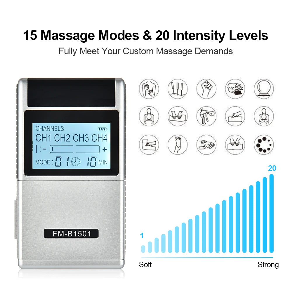 15-Mode EMS TENS Full Body Muscle Stimulator – Pain Relief & Physiotherapy Device