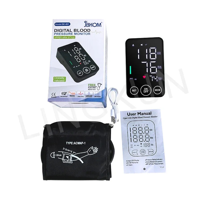 Spanish Voice Digital Arm BP Monitor – LED Display & Big Screen Tonometer