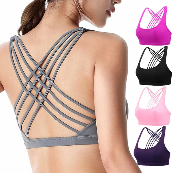 Push-Up Cross Back Sports Bra – Shockproof Fitness Top for Women