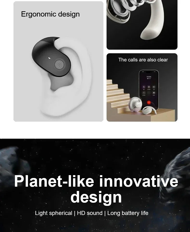 OWS Wireless Bluetooth Headphones – HiFi Stereo Earbuds with Mic, Smart Touch, Waterproof Sports Earphones for Phone