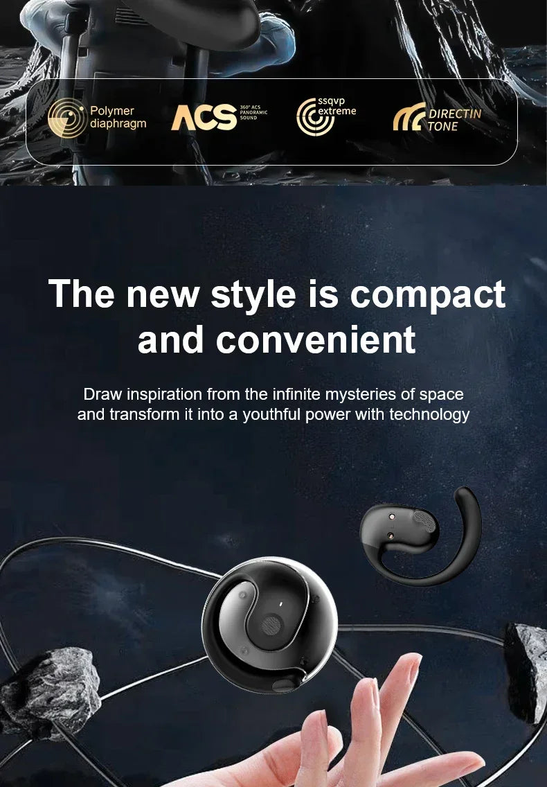 OWS Wireless Bluetooth Headphones – HiFi Stereo Earbuds with Mic, Smart Touch, Waterproof Sports Earphones for Phone