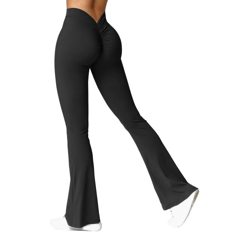 V-Back Micro Flare Gym Leggings – High-Waisted Push-Up Sports Pants