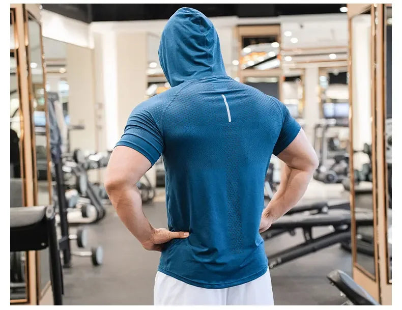Men's Hooded Short Sleeve Gym Shirt – Quick-Dry Training Top