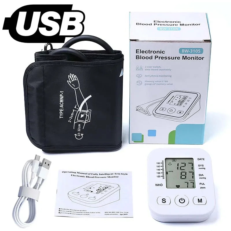Digital Arm Blood Pressure Monitor – Portable Automatic Tonometer with Heart Rate Tracking