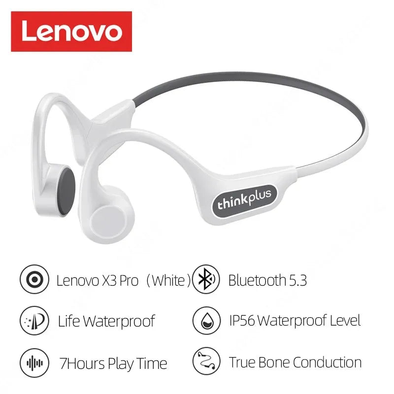 Lenovo X3 Pro TWS Bluetooth 5.3 Bone Conduction Earphones – IP56 Waterproof Wireless Sports Headset for Running & Music