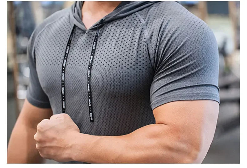 Men's Hooded Short Sleeve Gym Shirt – Quick-Dry Training Top