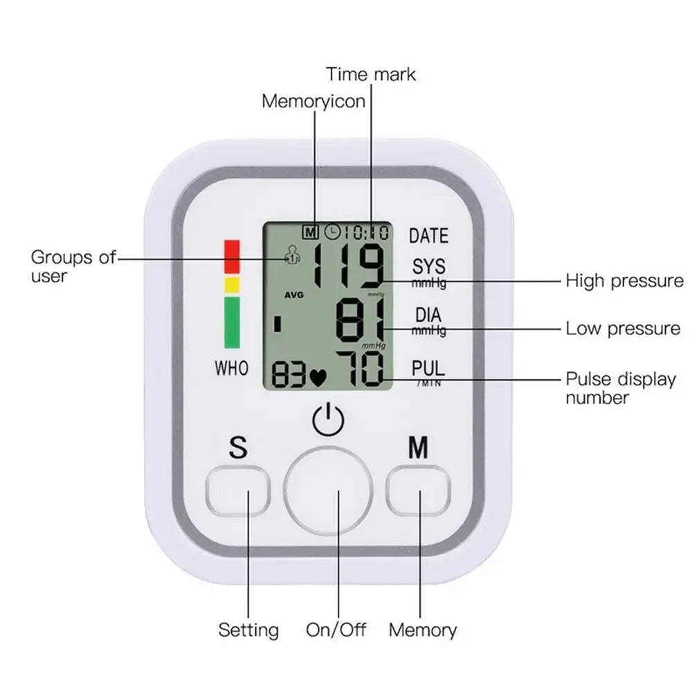 Digital Arm Blood Pressure Monitor – Portable Automatic Tonometer with Heart Rate Tracking