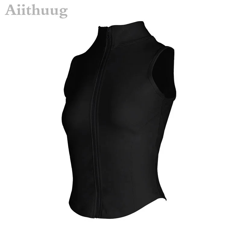 Women's Zip-Up Sweat Vest – Sleeveless High-Neck Workout Top for Fitness & Yoga