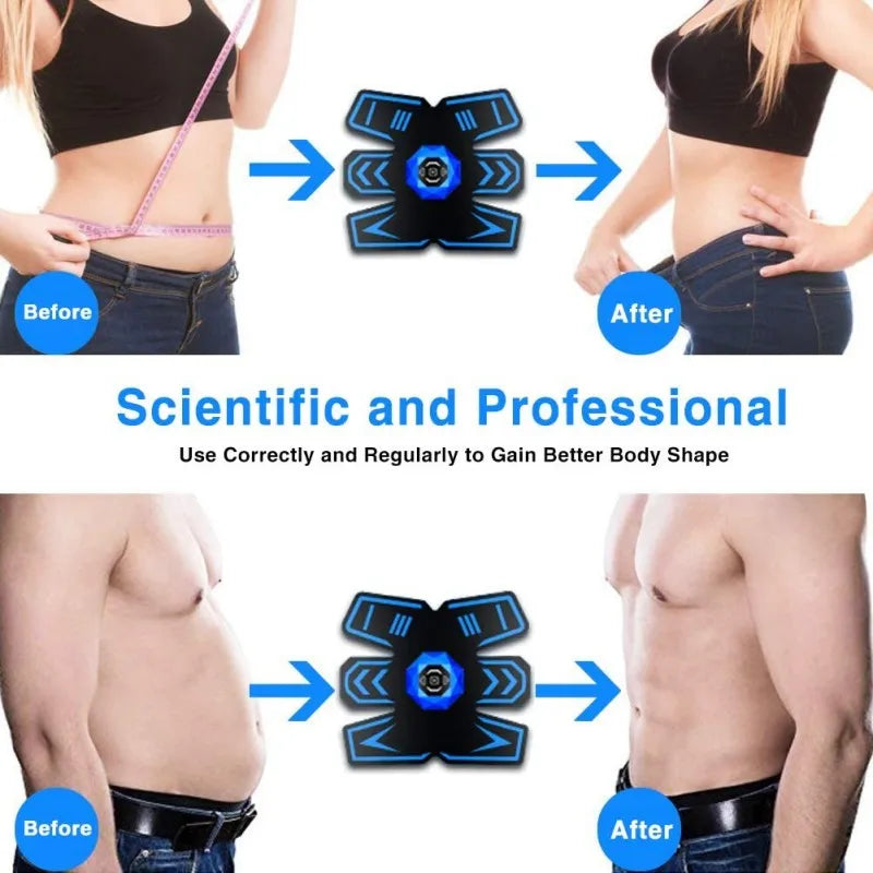 EMS Muscle Stimulator Abs Trainer Fitness Training Gear W/ LCD Display Voice Reminder USB Rechargeable W/ 10 Replacement Gel Pad