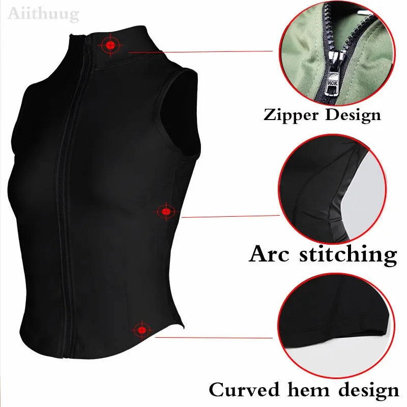Women's Zip-Up Sweat Vest – Sleeveless High-Neck Workout Top for Fitness & Yoga