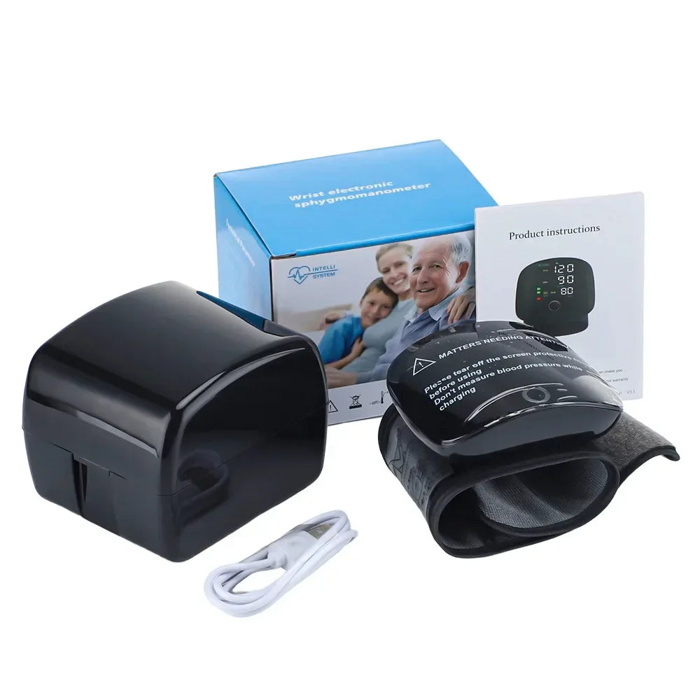 LED Wrist Blood Pressure Monitor – Rechargeable with Multilingual Voice Guide