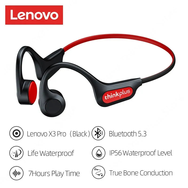 Lenovo X3 Pro TWS Bluetooth 5.3 Bone Conduction Earphones – IP56 Waterproof Wireless Sports Headset for Running & Music