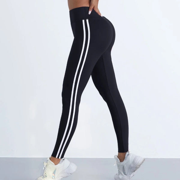 High-Waisted Yoga Leggings – Striped Butt-Lifting Sports Pants for Women