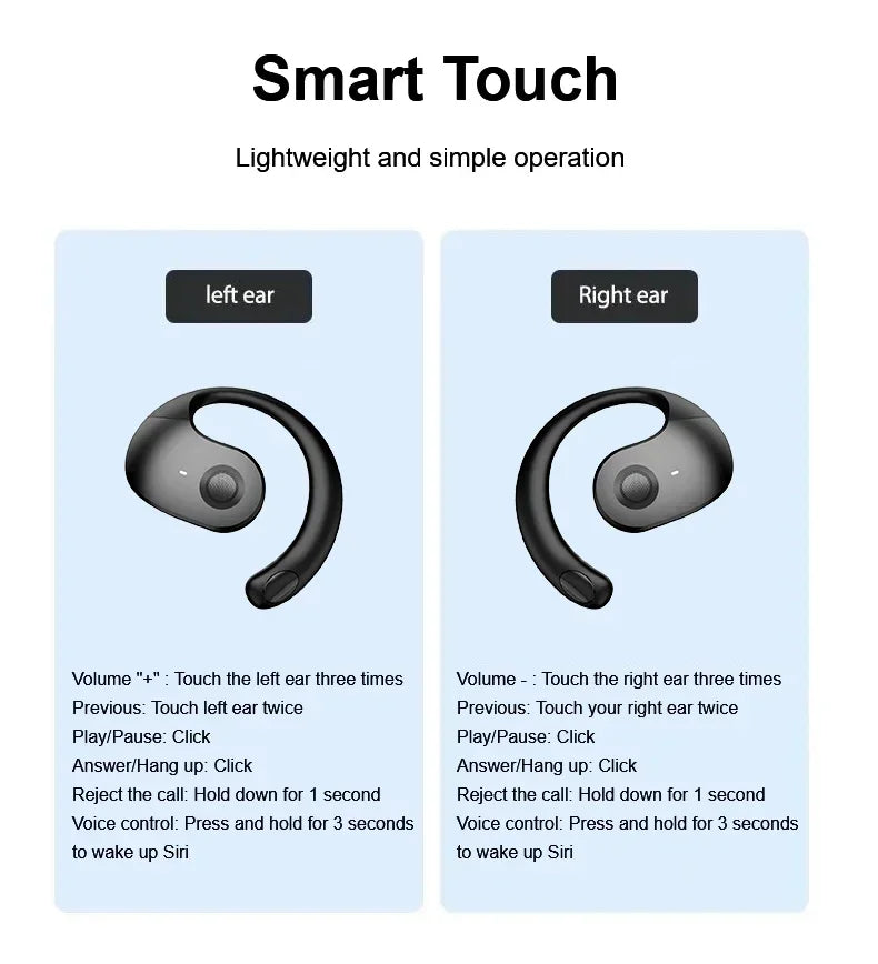 OWS Wireless Bluetooth Headphones – HiFi Stereo Earbuds with Mic, Smart Touch, Waterproof Sports Earphones for Phone