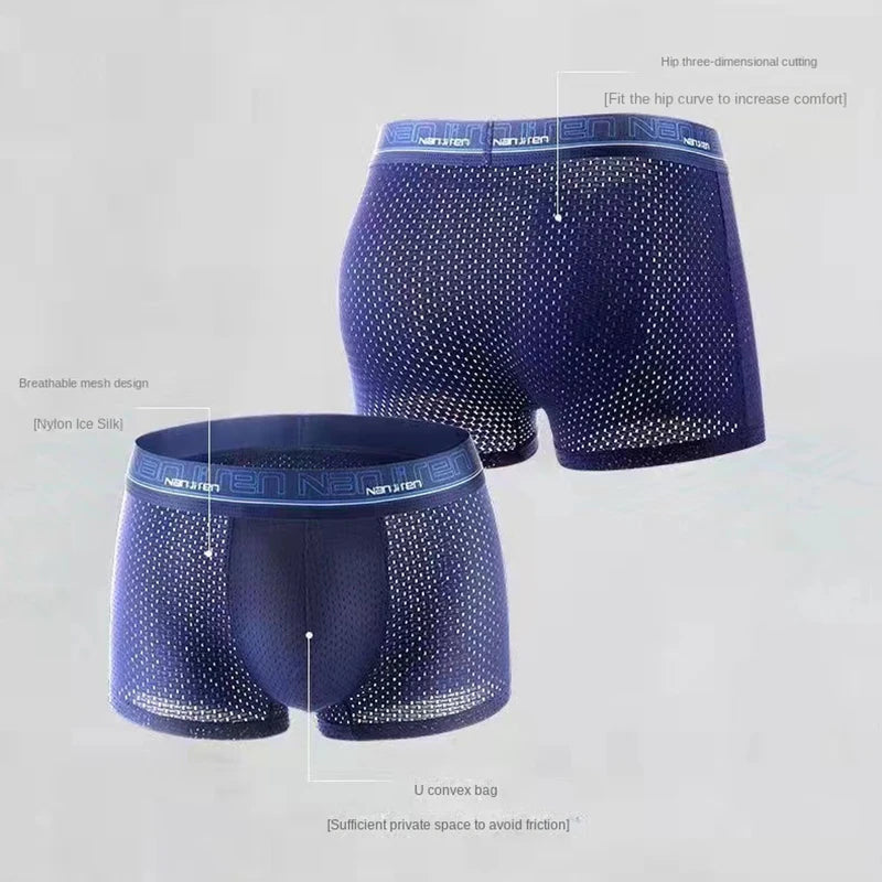 4-Pack Men’s Ice Silk Boxer Briefs – Breathable Mesh Underwear