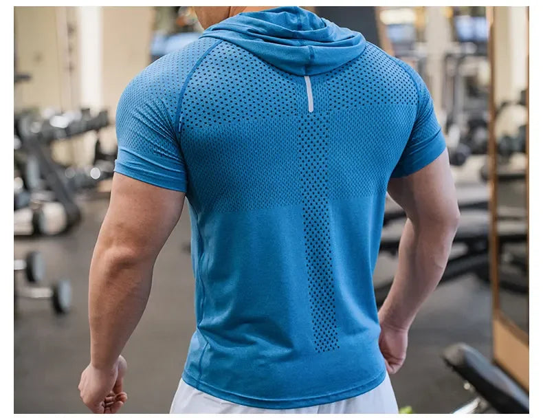 Men's Hooded Short Sleeve Gym Shirt – Quick-Dry Training Top