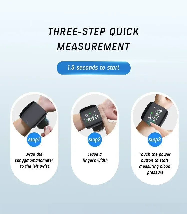 LED Wrist Blood Pressure Monitor – Rechargeable with Multilingual Voice Guide