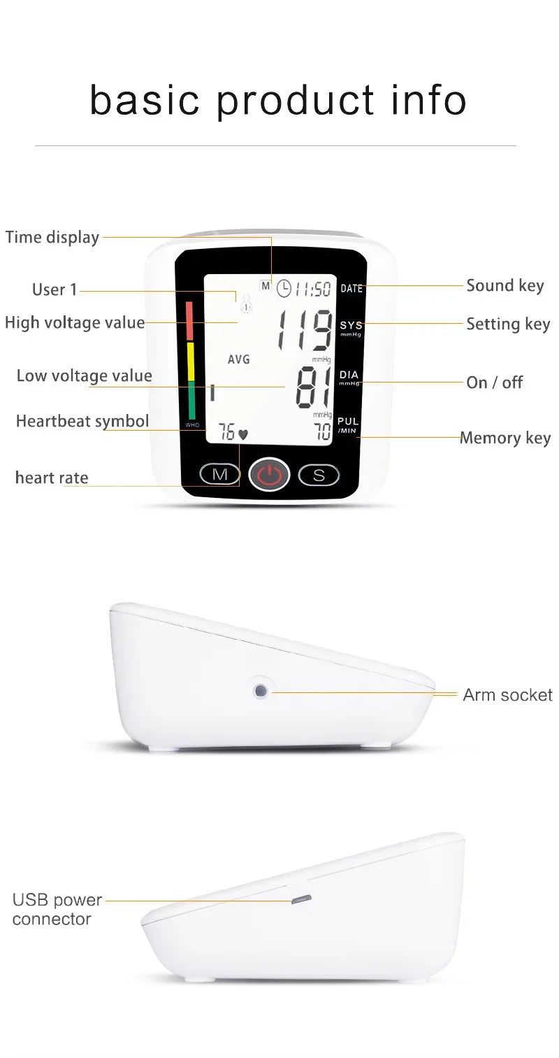 Digital Arm Blood Pressure Monitor – Portable Automatic Tonometer with Heart Rate Tracking