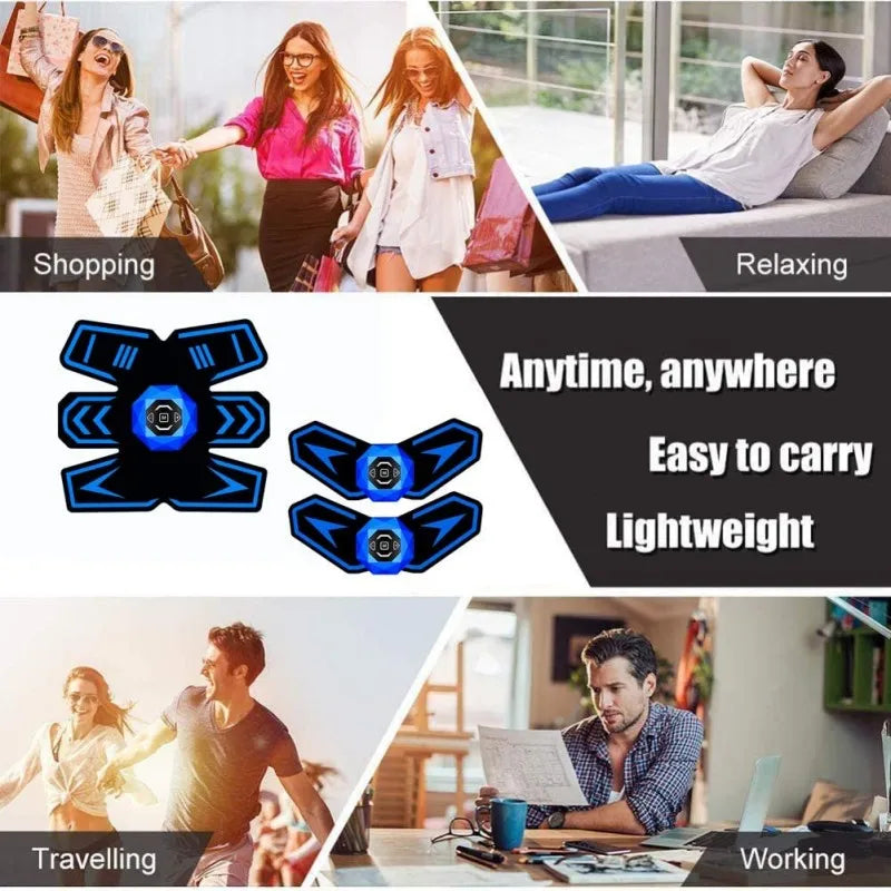 EMS Muscle Stimulator Abs Trainer Fitness Training Gear W/ LCD Display Voice Reminder USB Rechargeable W/ 10 Replacement Gel Pad