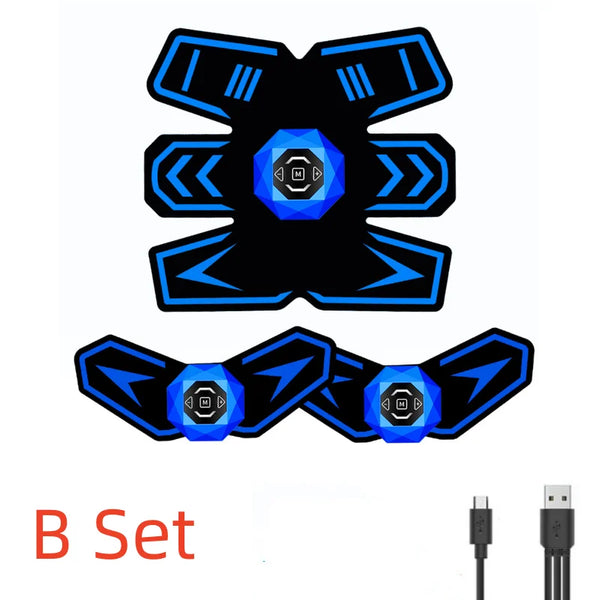 EMS Muscle Stimulator Abs Trainer Fitness Training Gear W/ LCD Display Voice Reminder USB Rechargeable W/ 10 Replacement Gel Pad