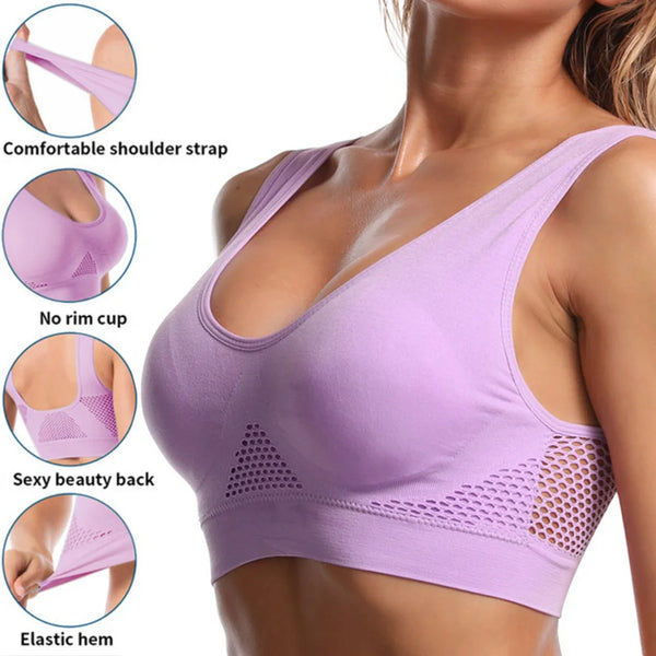 Seamless Mesh Sports Bra – Wireless, Plus Size Support
