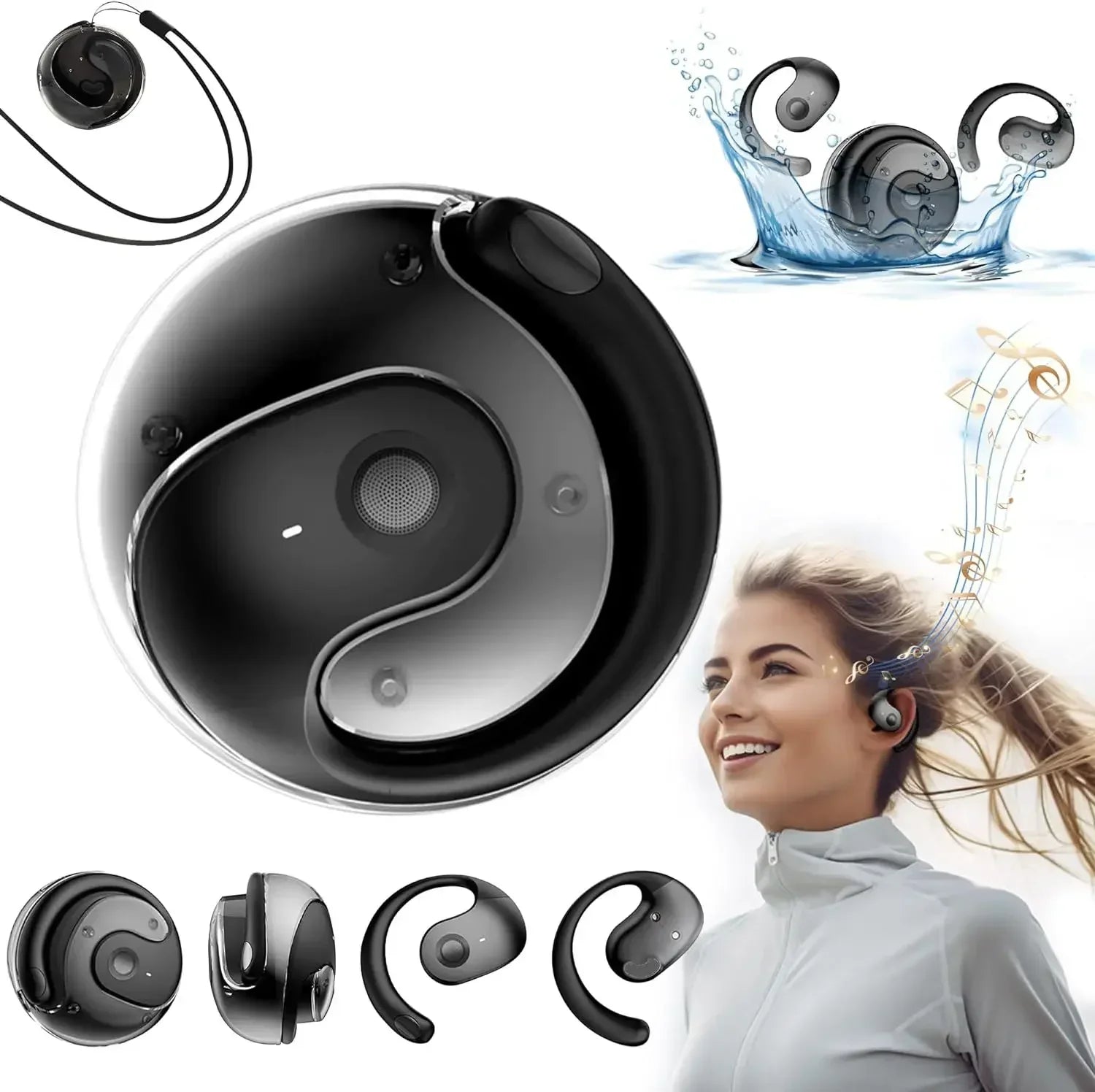 OWS Wireless Bluetooth Headphones – HiFi Stereo Earbuds with Mic, Smart Touch, Waterproof Sports Earphones for Phone