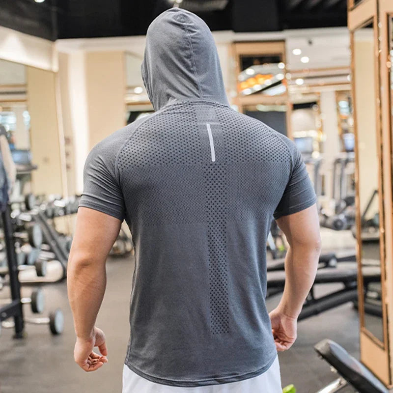 Men's Hooded Short Sleeve Gym Shirt – Quick-Dry Training Top