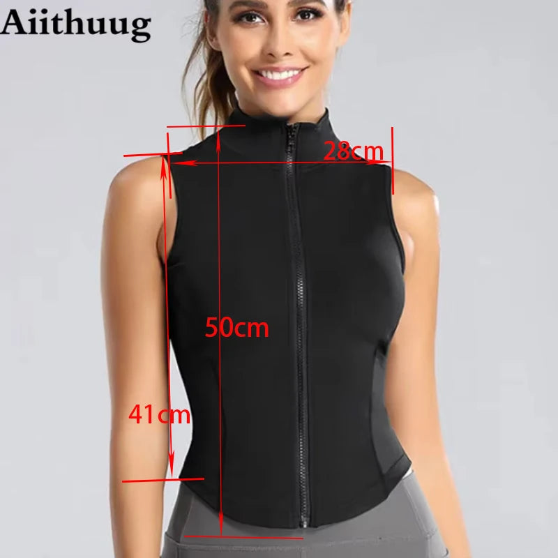 Women's Zip-Up Sweat Vest – Sleeveless High-Neck Workout Top for Fitness & Yoga
