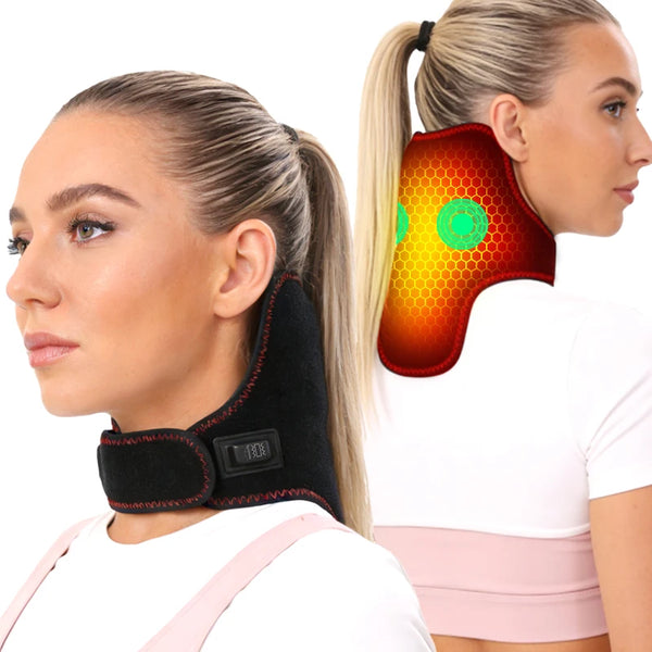 Heating Neck Support with Vibration Massager – USB Hot Compress Brace with 3-Level Timer for Pain Relief
