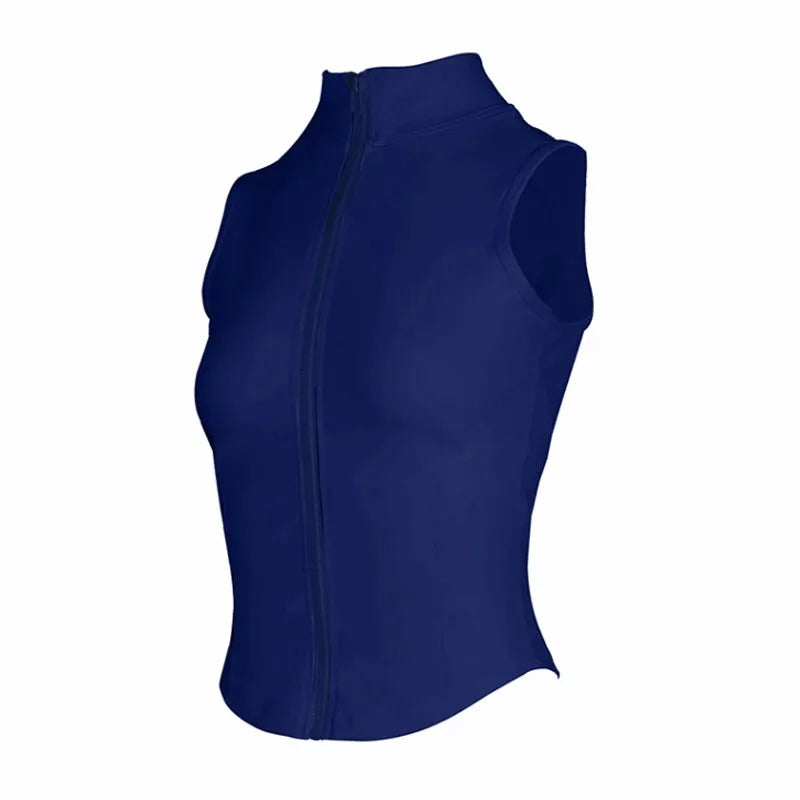 Women's Zip-Up Sweat Vest – Sleeveless High-Neck Workout Top for Fitness & Yoga