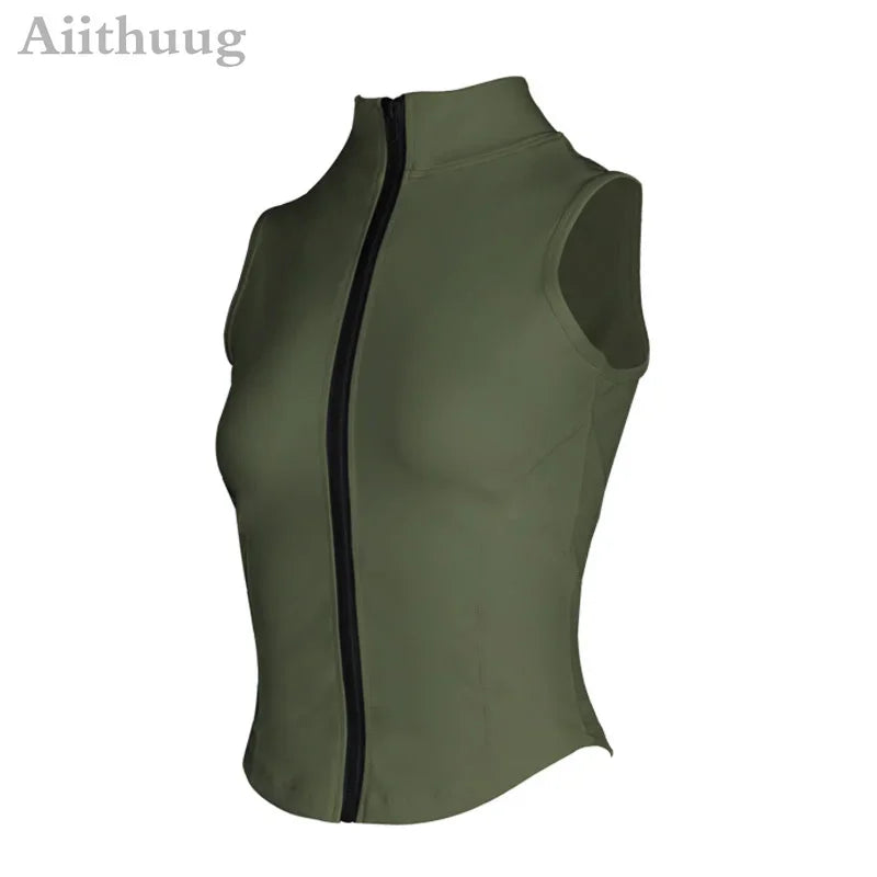 Women's Zip-Up Sweat Vest – Sleeveless High-Neck Workout Top for Fitness & Yoga