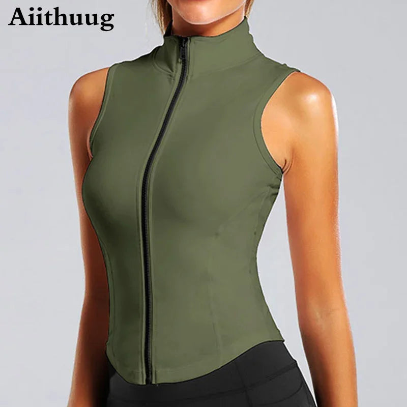 Women's Zip-Up Sweat Vest – Sleeveless High-Neck Workout Top for Fitness & Yoga