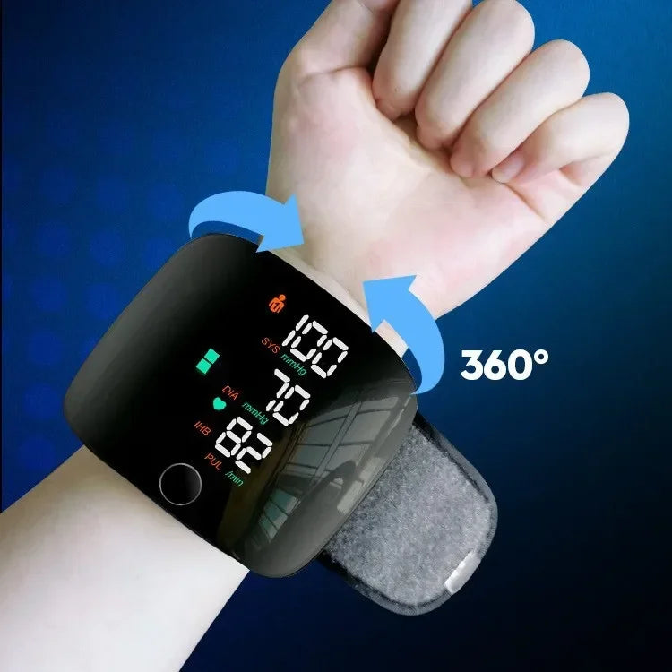LED Wrist Blood Pressure Monitor – Rechargeable with Multilingual Voice Guide