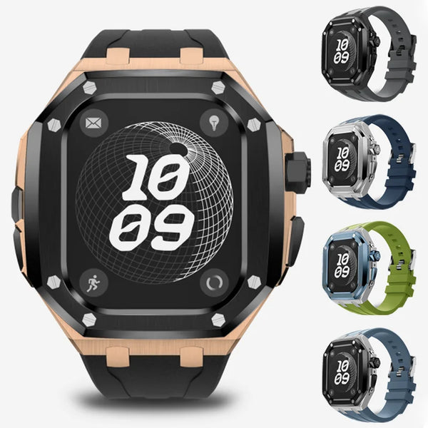 Luxury Titanium Alloy Modification Kit for Apple Watch – Fluororubber Strap for Series 5-9 & Ultra 2