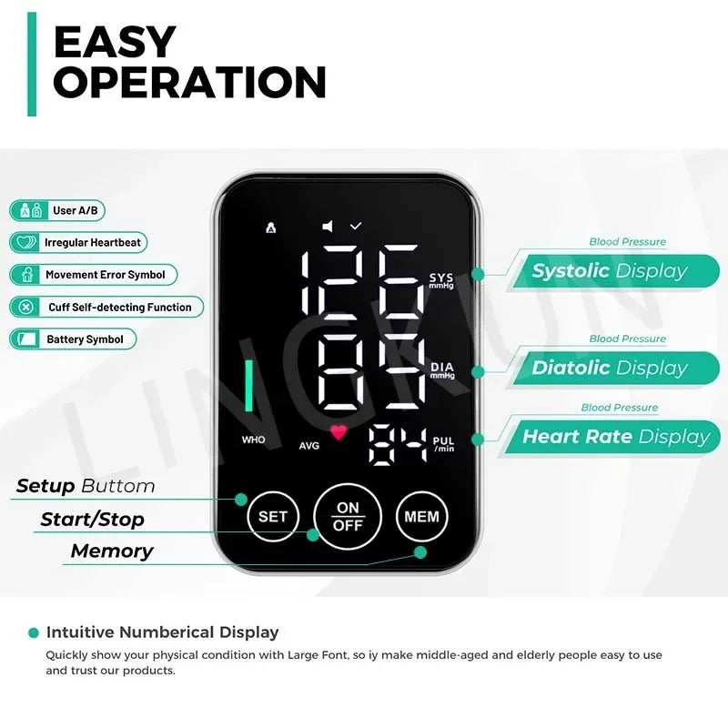 Spanish Voice Digital Arm BP Monitor – LED Display & Big Screen Tonometer
