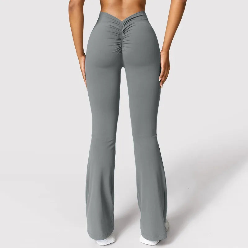V-Back Micro Flare Gym Leggings – High-Waisted Push-Up Sports Pants